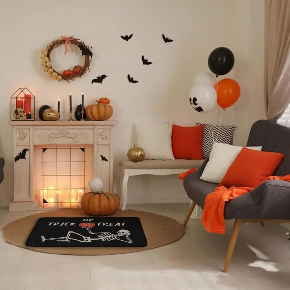 Skull Pumpkin Halloween Bath Mat - Trick Or Treat Bathroom Rug, Non-Slip